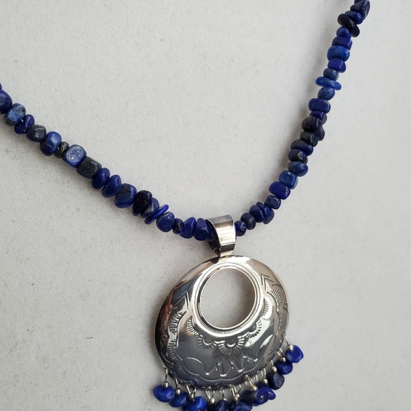 Sterling Silver Lapis Lazuli Gemstone Bead Necklace QT - Picture 9 of 16